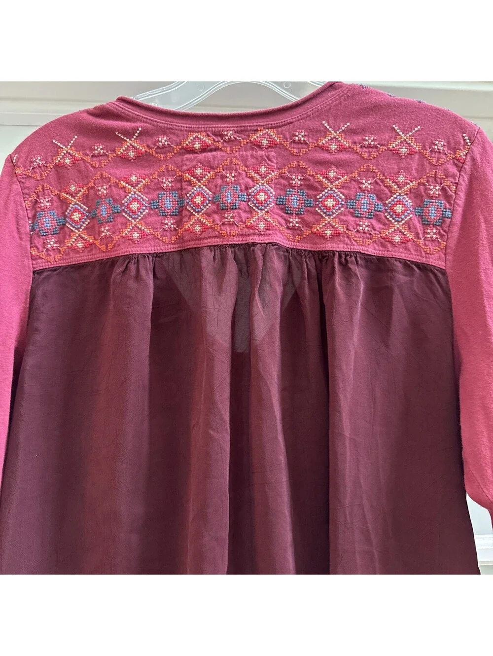 Johnny Was JWLA Boho Floral Embroidered Cotton Polyester 3/4 Sleeve Tunic Top L